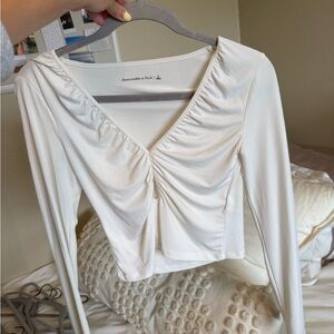 Abercrombie & Fitch White Ruched Fitted Blouse